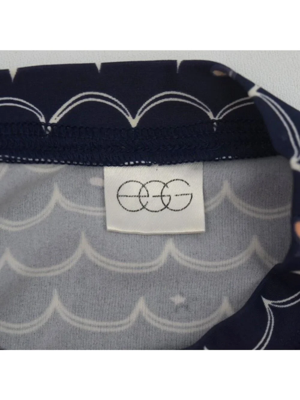 EGG Girls Long Sleeve Rash Guard Swimsuit Bikini Bottom Navy Blue Wave Print Siz